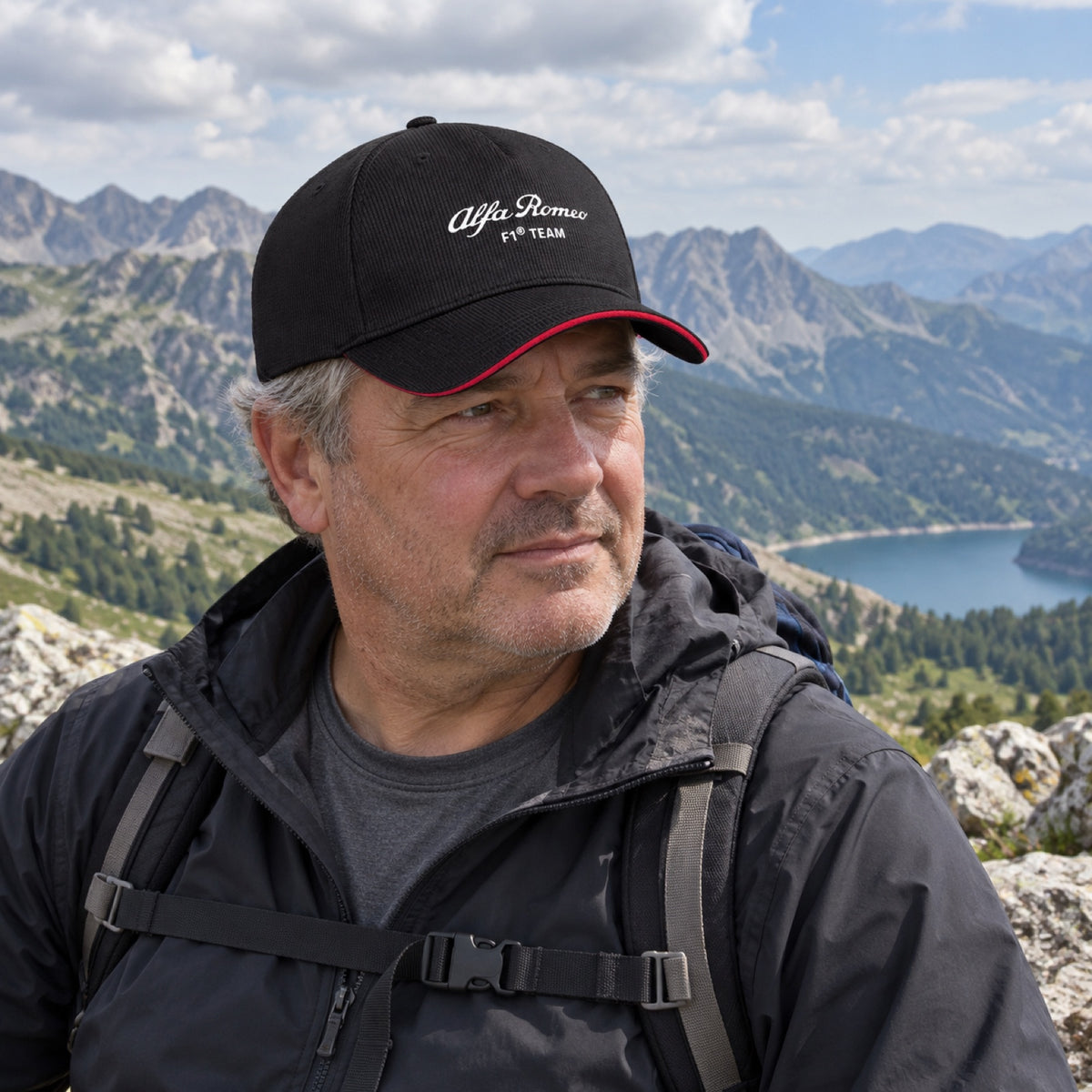 Alfa Romeo F1 Team Curved Peak Cap – Black – ilustrační foto (AI)