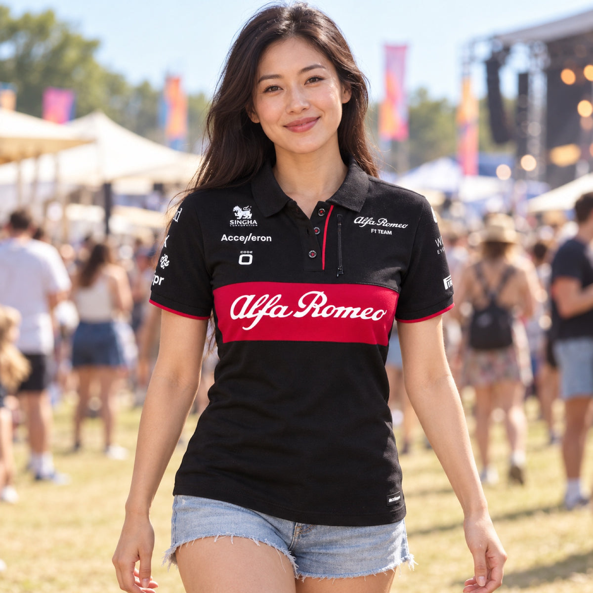 Dámská týmová polokošile Alfa Romeo F1 Team – černá – ilustrační foto (AI)
