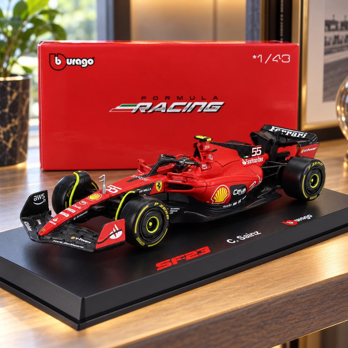 Model Scuderia Ferrari SF-23 Bburago #55 Carlos Sainz 2023 v měřítku 1:43 – Signature – ilustrační foto (AI)