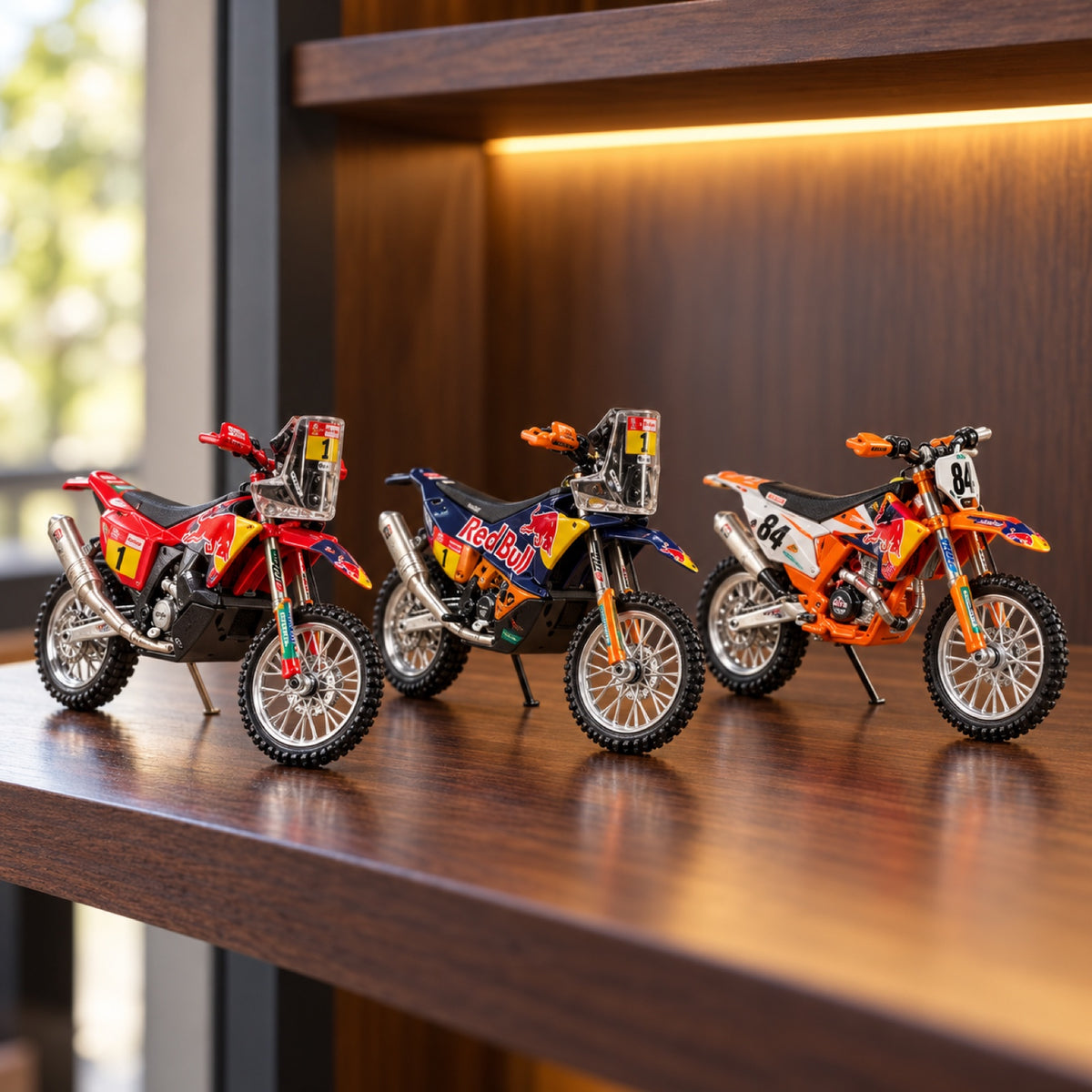 Sada 3 modelů motocyklů KTM Red Bull Racing Bburago – ilustrační foto (AI)