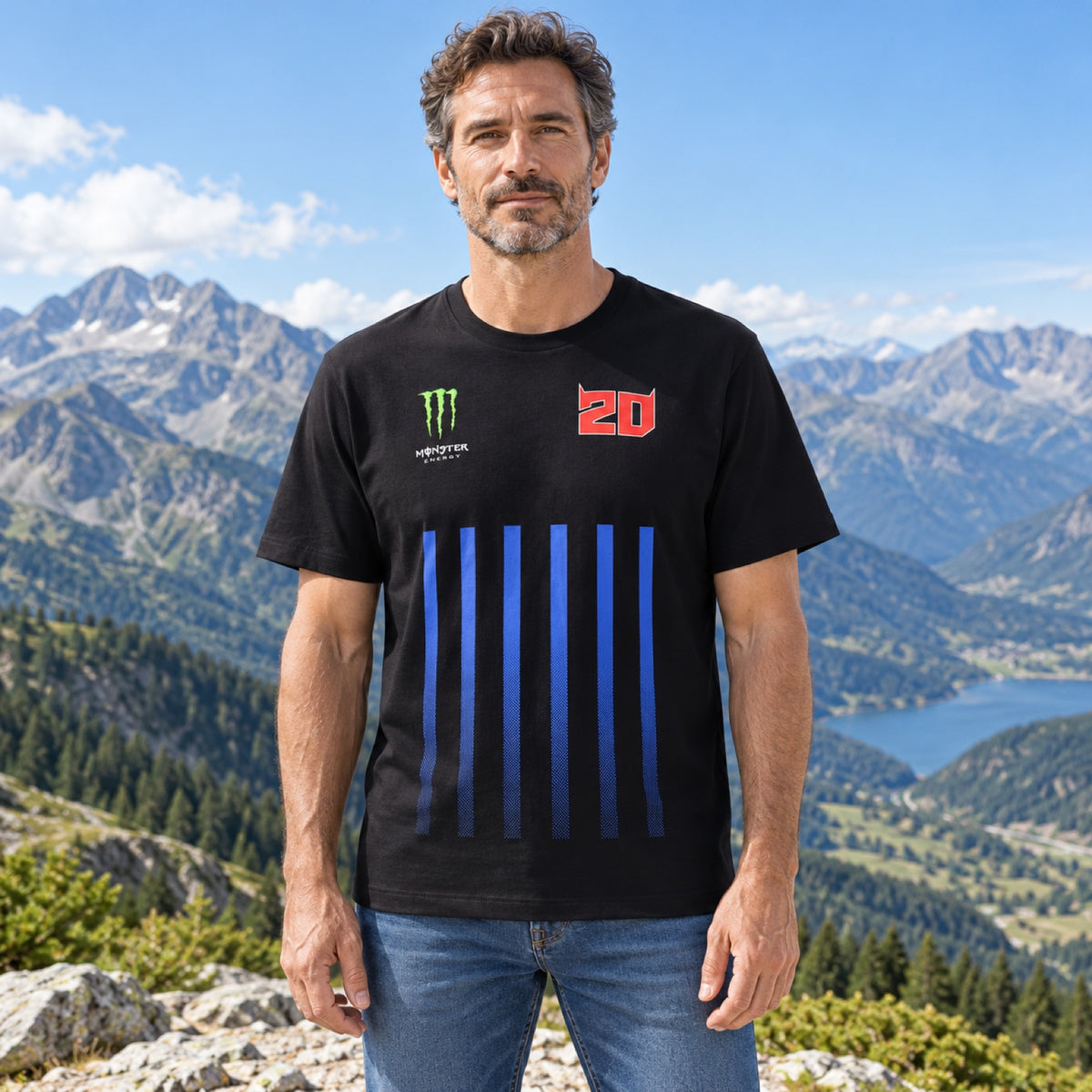 Tričko Fabio Quartararo Monster Energy Stripes – černé – ilustrační foto (AI)