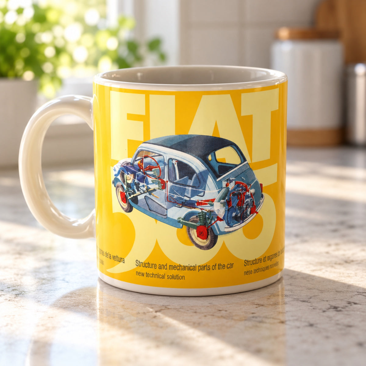 Keramický hrnek Fiat 500 – žlutý, oficiální produkt – ilustrační foto (AI)
