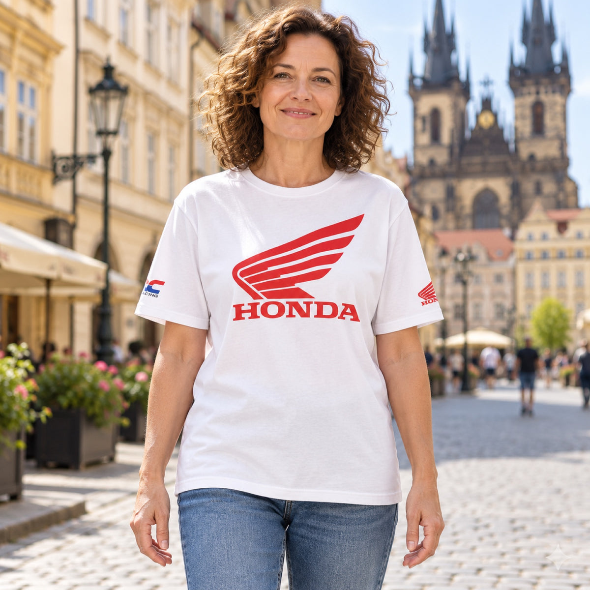 Tričko pro fanoušky HRC Honda s velkým logem – bílé – ilustrační foto (AI)