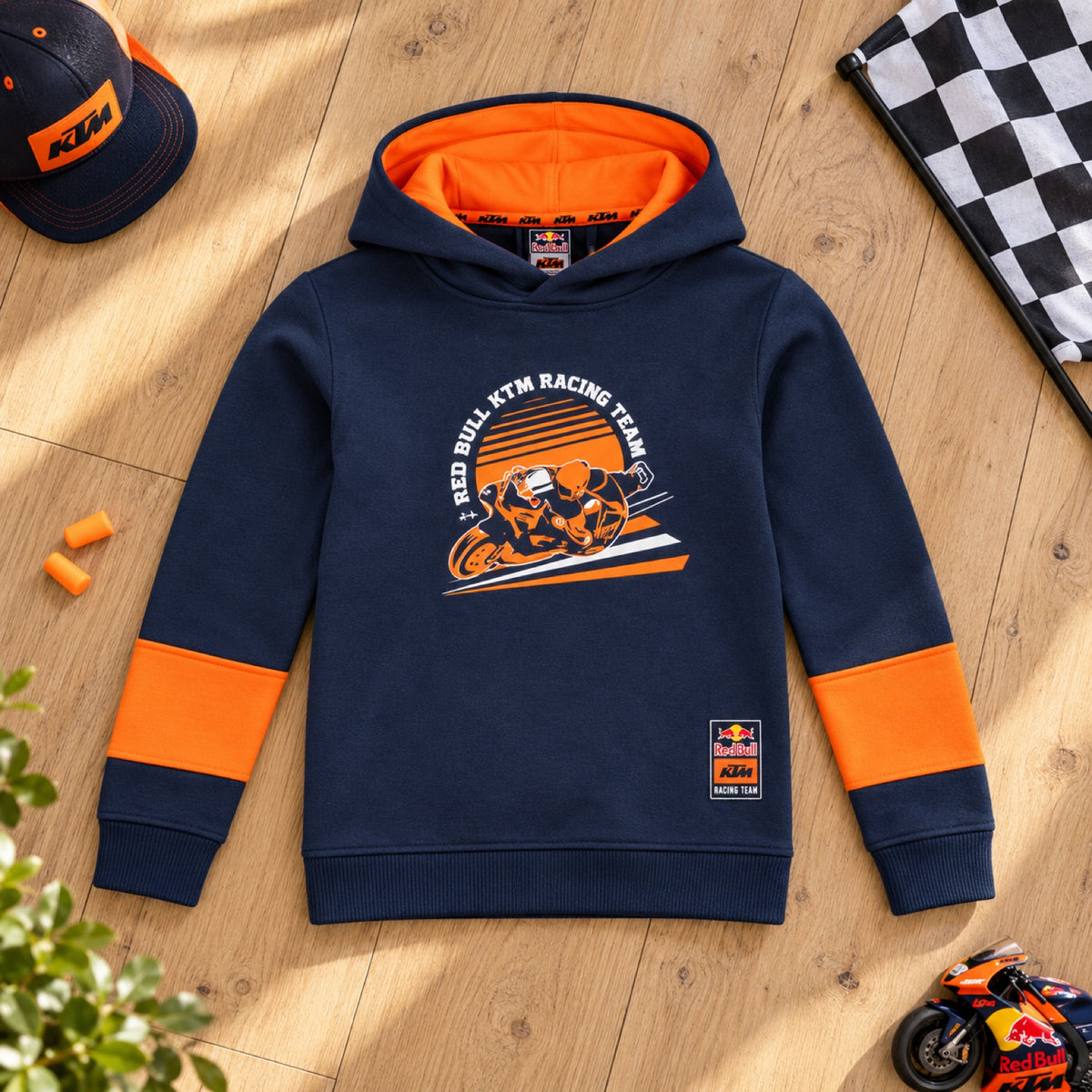 Dětská mikina s kapucí KTM Red Bull Racing GRID – tmavě modrá – 164 cm – ilustrační foto (AI)