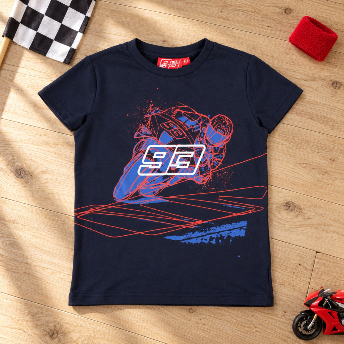 Dětské tričko Marc Marquez s motivem motorky – tmavě modré – 10–11 let – ilustrační foto (AI)