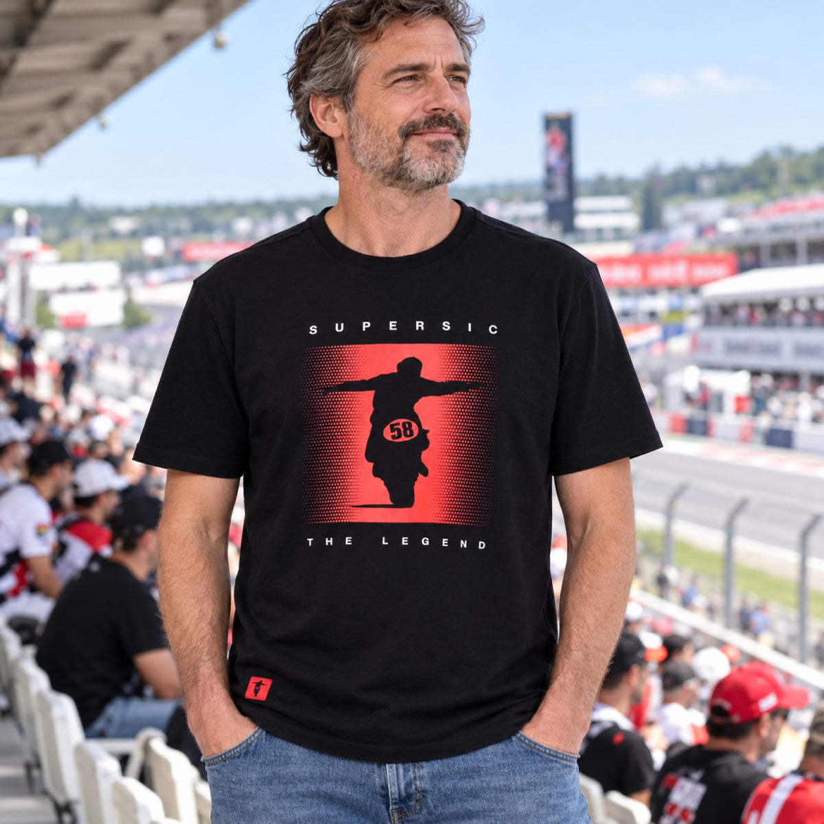 Tričko pro fanoušky Marco Simoncelli Iconic – černé – ilustrační foto (AI)