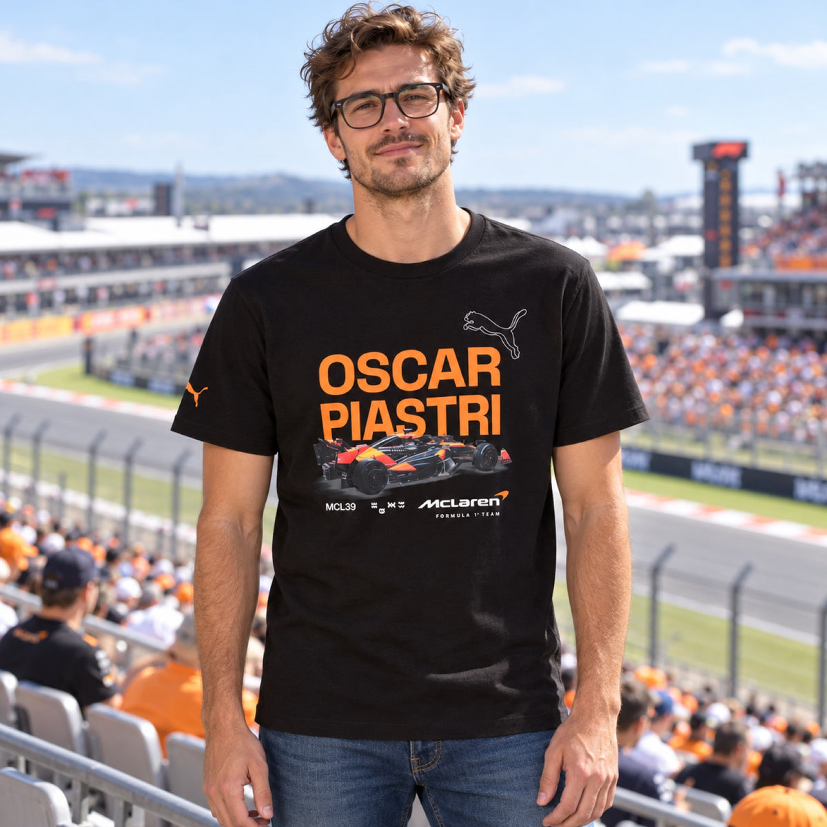 Tričko Oscar Piastri McLaren F1 – černé – Fan Edition – ilustrační foto (AI)
