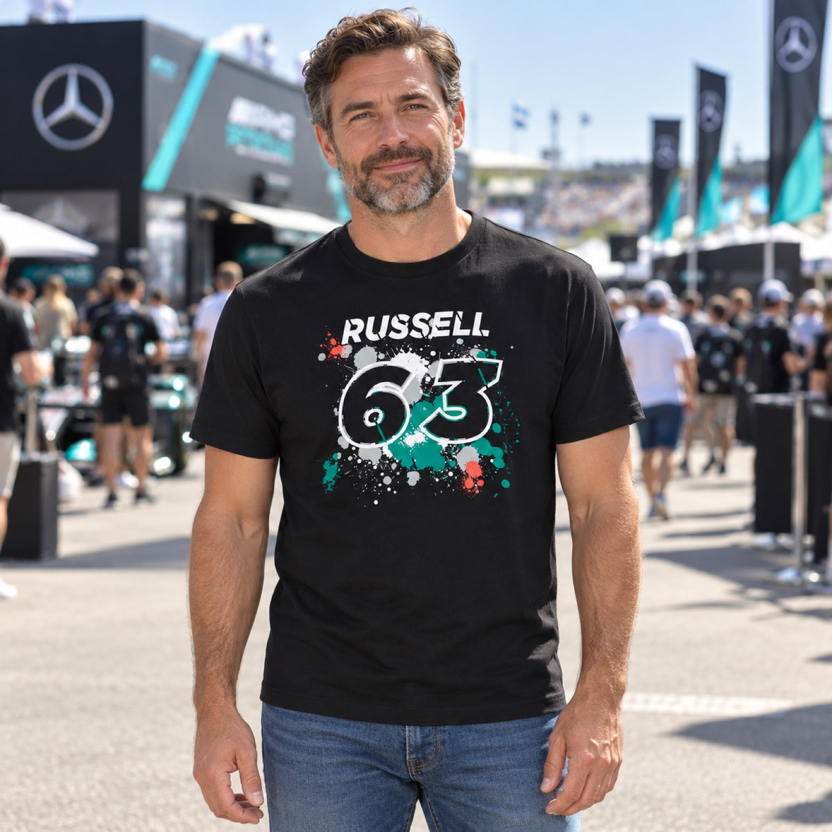 Tričko Mercedes-AMG PETRONAS F1 George Russell #63 – ilustrační foto (AI)