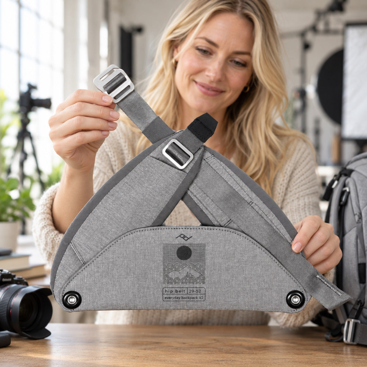 Bederní pás Peak Design Everyday Hip Belt v2 (32-69) – Ash – ilustrační foto (AI)