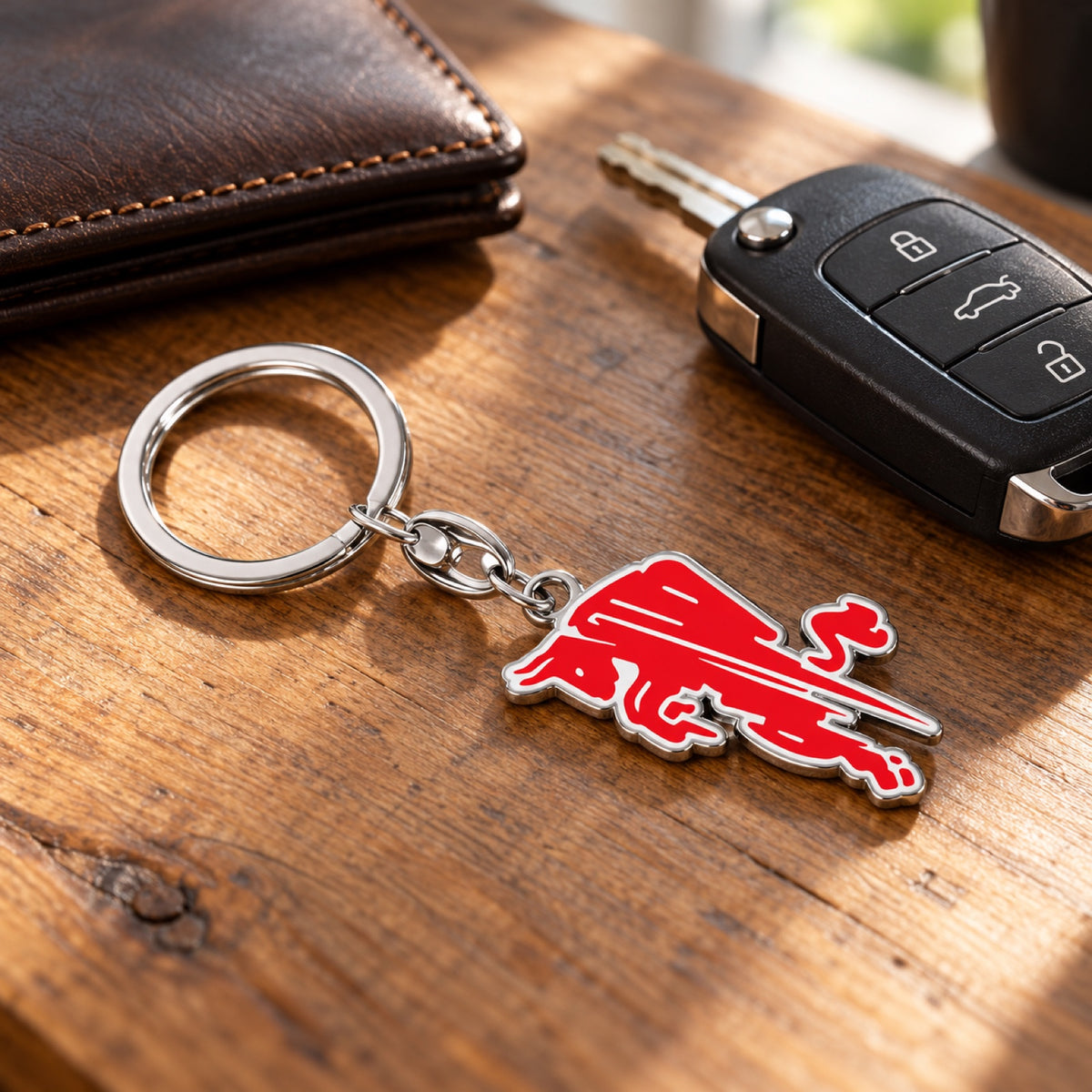 Kovová klíčenka Red Bull – Dynamic Bull – ilustrační foto (AI)