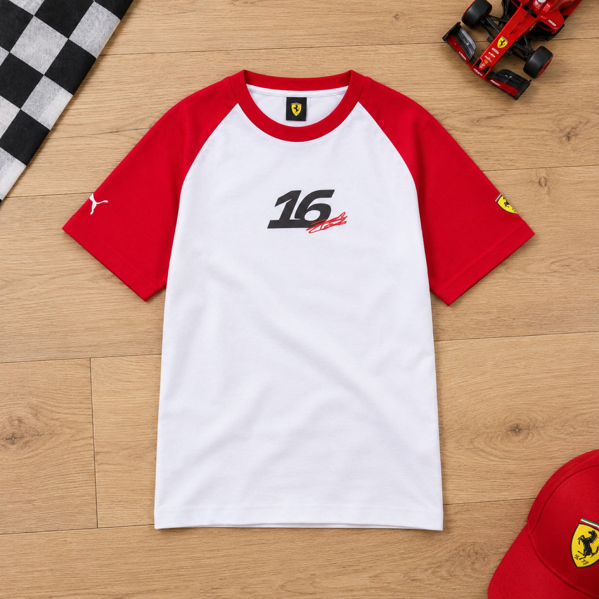 Dětské tričko Charles Leclerc Scuderia Ferrari F1 x Puma – Fan Edition – 140 cm – ilustrační foto (AI)