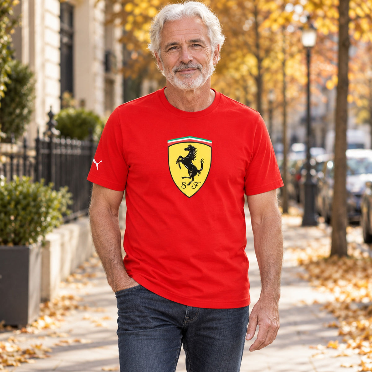 Tričko Scuderia Ferrari F1 Casual s velkým logem – červené – ilustrační foto (AI)