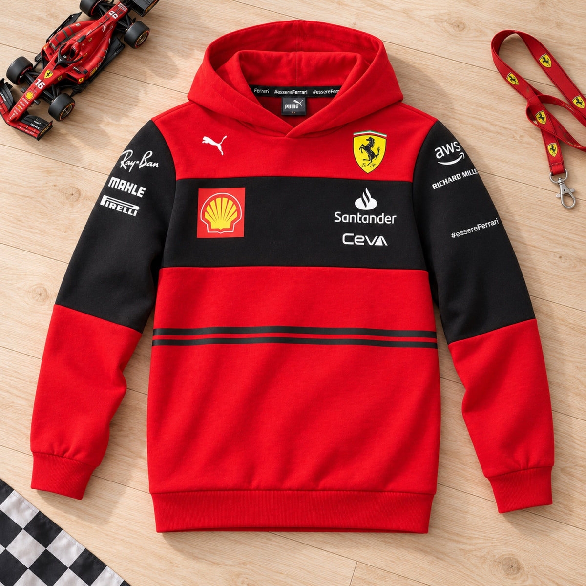 Dětská týmová mikina s kapucí Scuderia Ferrari F1 HOODED SF – ilustrační foto (AI)
