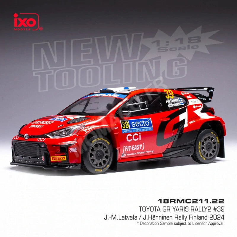 Model Ixo Toyota GR Yaris Rally2 #39 Latvala v měřítku 1:18 – Rally Finland 2024