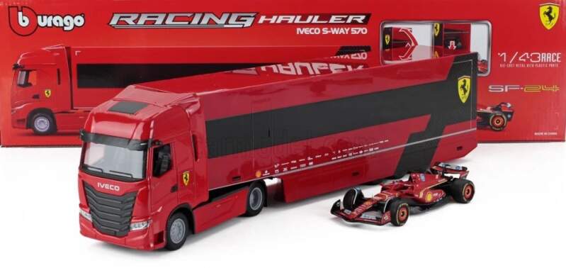 Model Scuderia Ferrari SF-24 Bburago #16 Charles Leclerc 2024 s kamionem Iveco