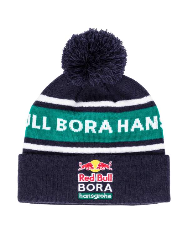 Zimní čepice s bambulí Red Bull Bora Hansgrohe tmavě modrá s logem