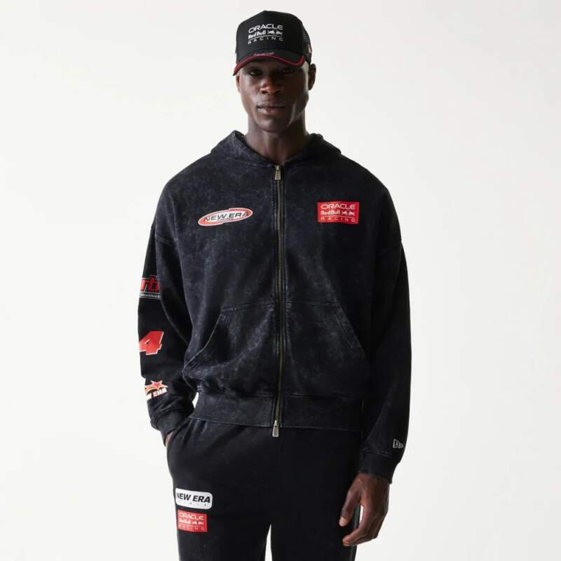 Mikina na zip Oracle Red Bull Racing NE LINEAR černá - oversize