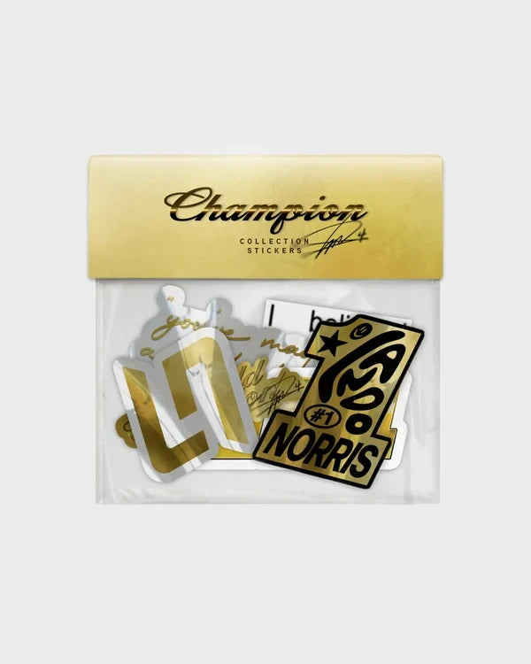 Malá sada samolepek Lando Norris LN4 – CHAMPION Edition
