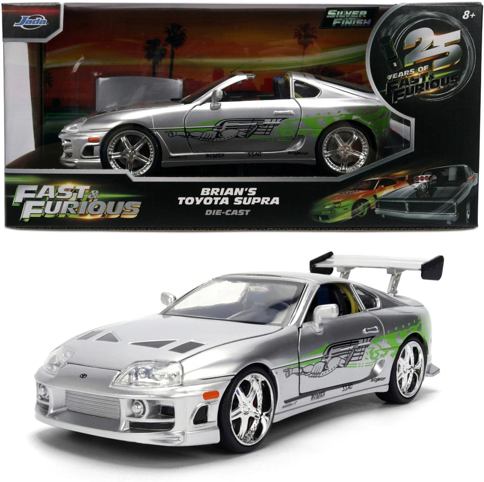 Model Jada Rychle a zběsile Brian's Toyota Supra 1995 v měřítku 1:24 – 25th Anniversary Silver