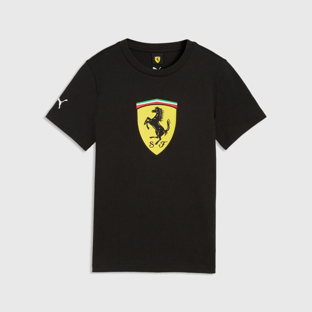 Dětské tričko Scuderia Ferrari F1 x Puma s velkým štítem – černé