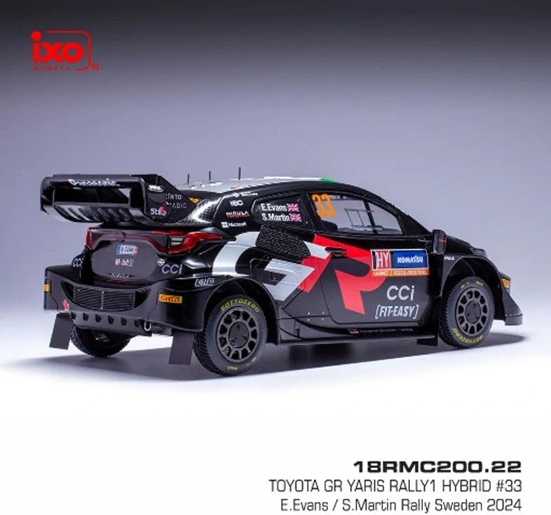 Model IXO Toyota GR Yaris Rally1 Hybrid #33 v měřítku 1:18 – Rally Sweden 2024, Evans/Martin