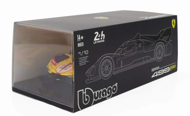 Model Bburago Ferrari 499P č. 83 Le Mans 2024 v měřítku 1:18, AF Corse – edice Deluxe
