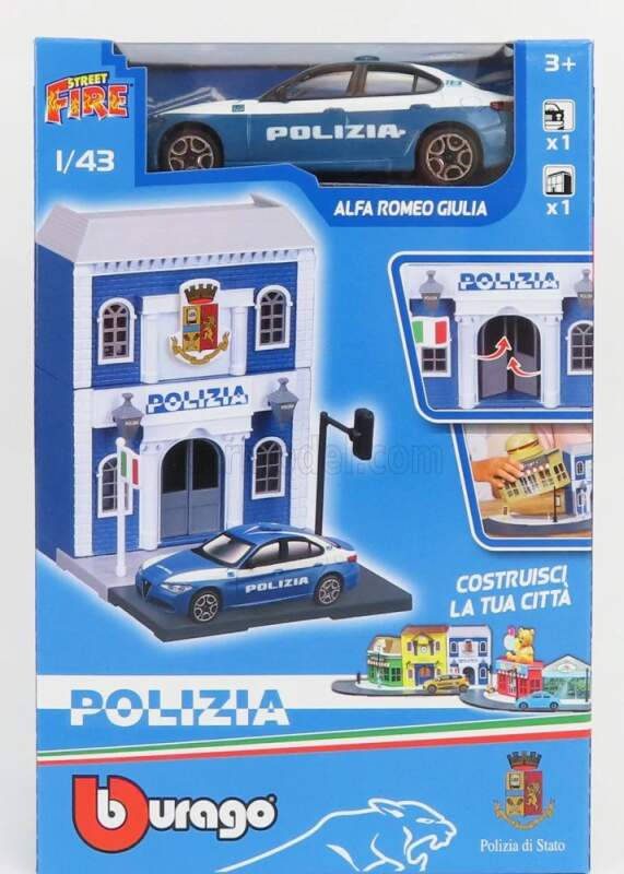 Model Alfa Romeo Giulia Polizia 1:43 + stavebnice policejní stanice
