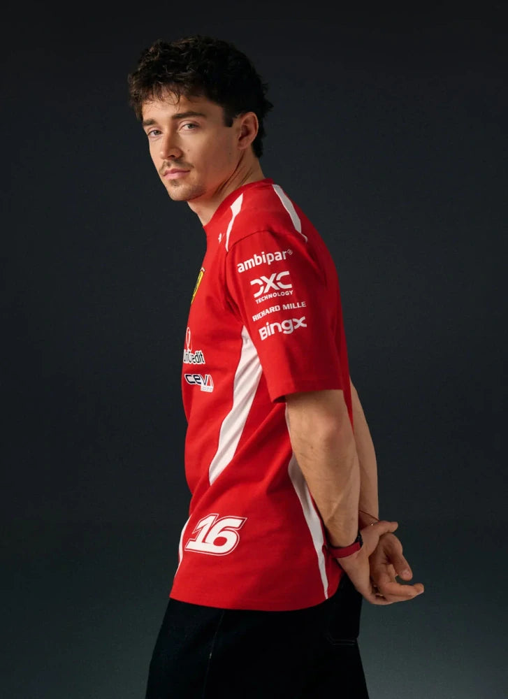 Tričko jezdce Scuderia Ferrari F1 x Puma Charles Leclerc #16 – červené, oversized