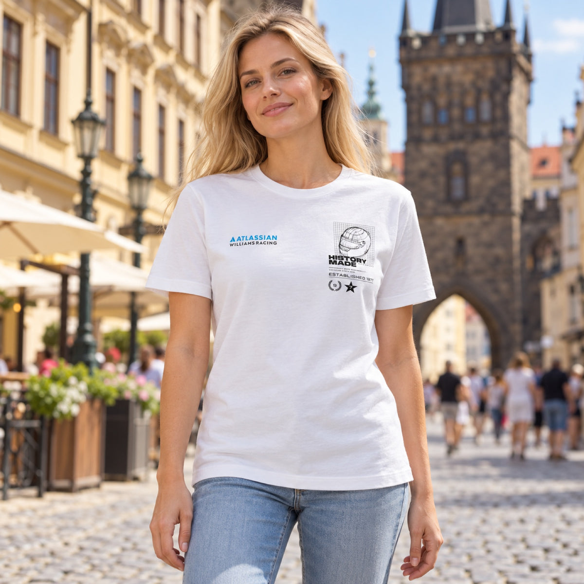 Tričko Williams Racing F1 Casual s motivem helmy – ilustrační foto (AI)
