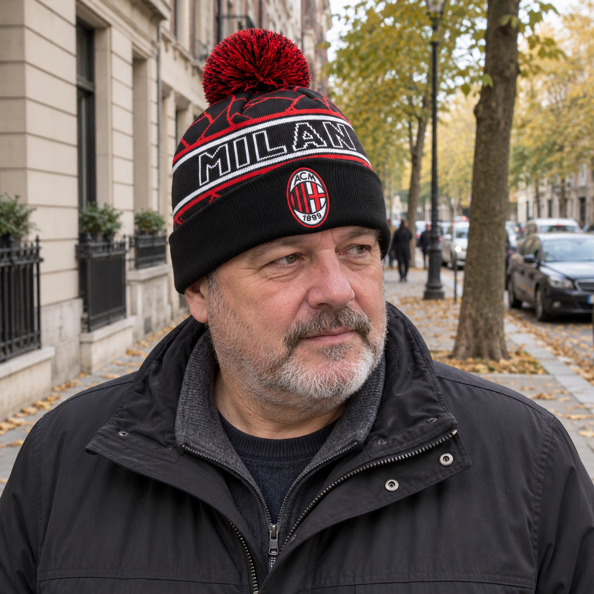 Zimní čepice s bambulí AC MILAN Vintage – černá – ilustrační foto (AI)