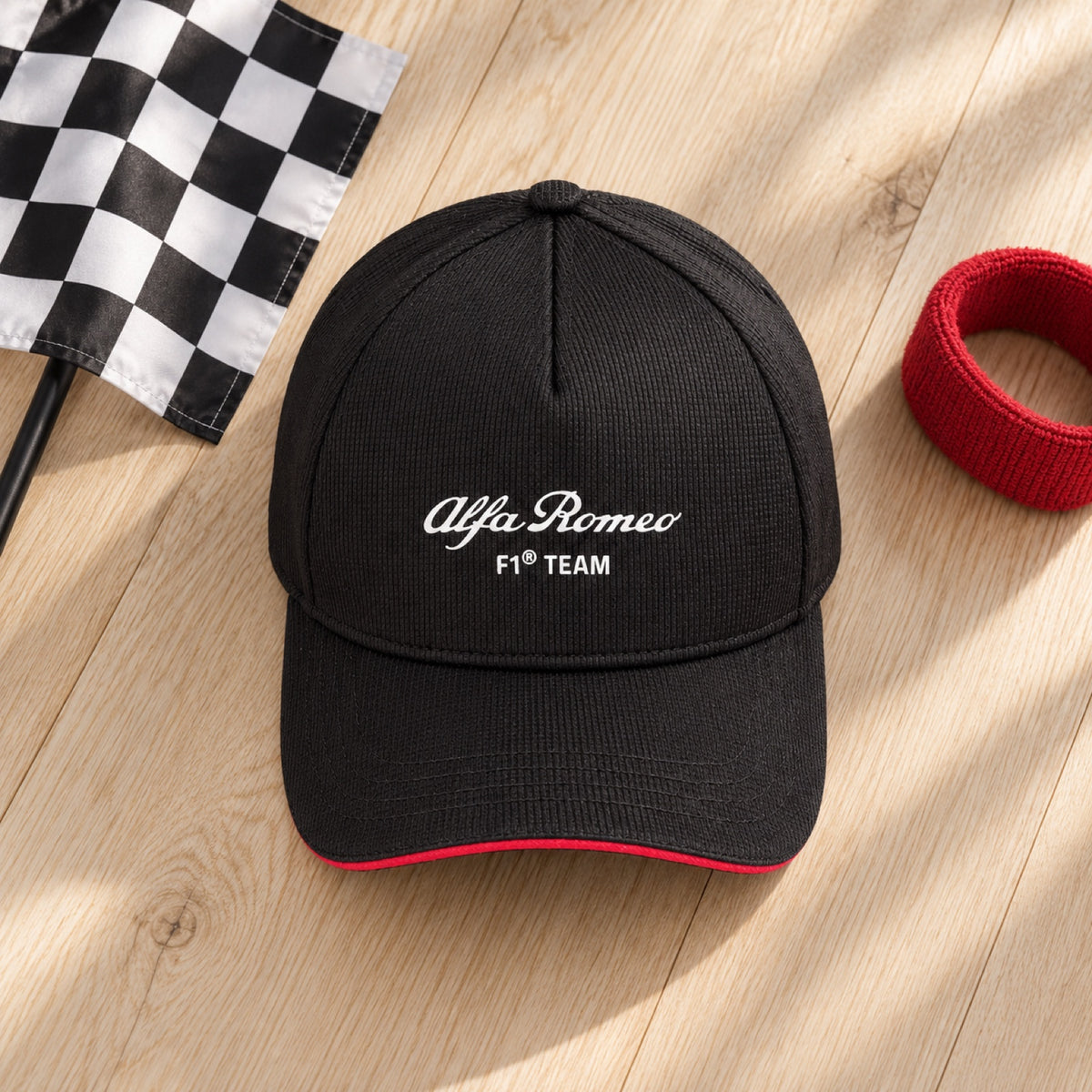 Dětská kšiltovka se zahnutým kšiltem Alfa Romeo F1 Team – černá – ilustrační foto (AI)