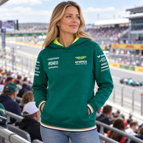 Týmová mikina s kapucí Aston Martin F1 Team – zelená – ilustrační foto (AI)