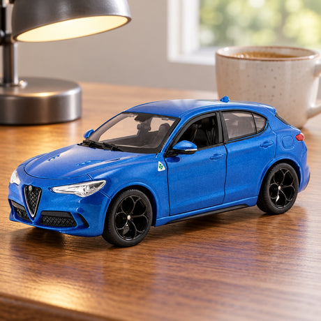 Model Alfa Romeo Stelvio Q4 Quadrifoglio v měřítku 1:24 – modrý – ilustrační foto (AI)