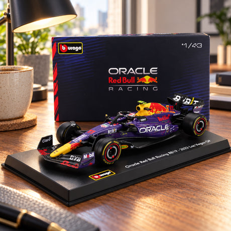 Model Red Bull F1 RB19 BBurago #11 Sergio Perez 2023 v měřítku 1:43 Signature – SE Las Vegas GP – ilustrační foto (AI)