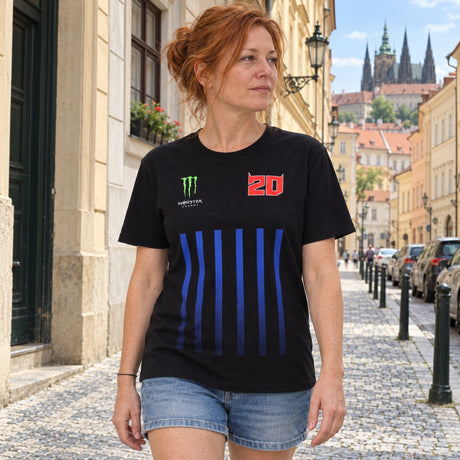 Fabio Quartararo Monster Energy Stripes T-Shirt – Black – ilustrační foto 2 (AI)