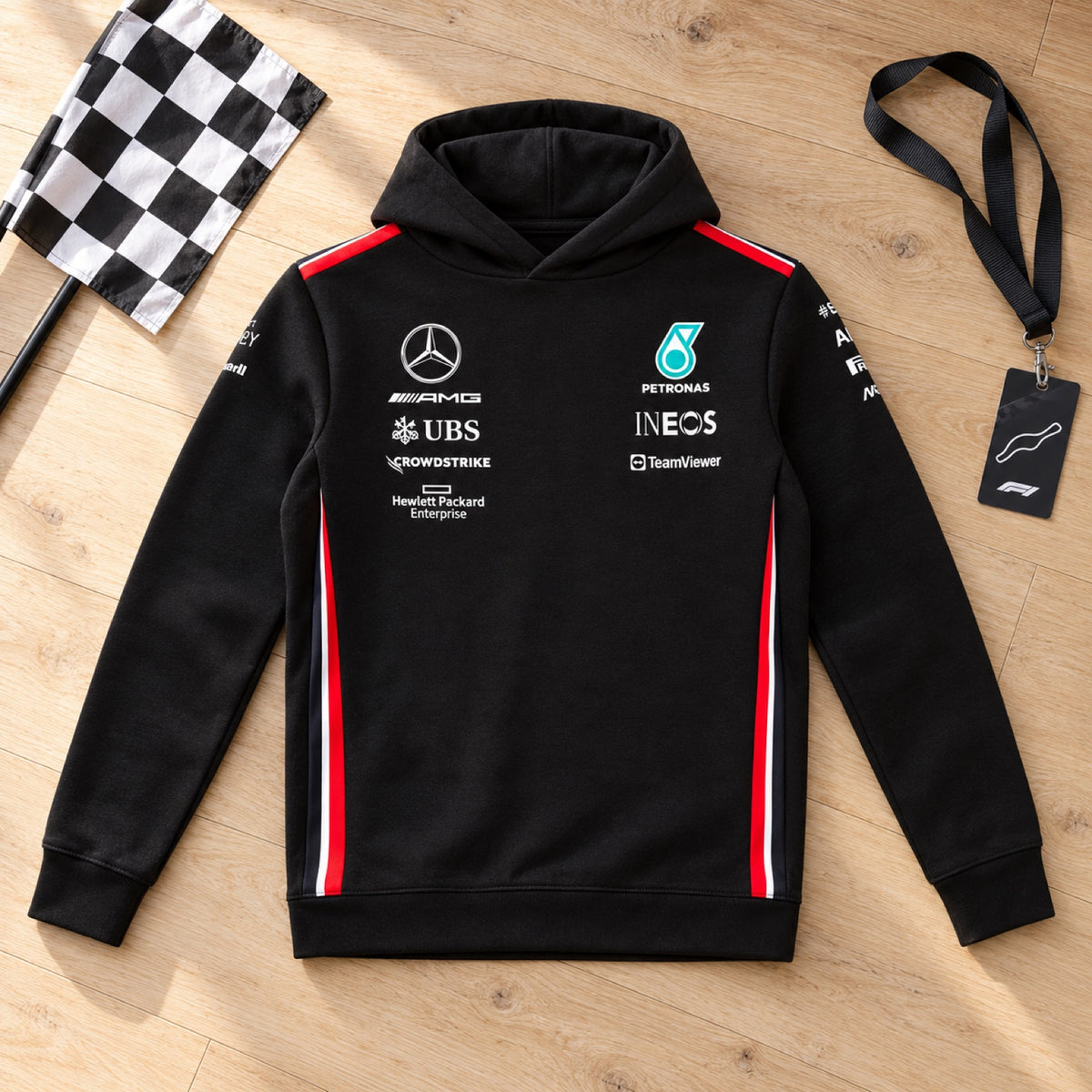 Dětská týmová mikina s kapucí Mercedes-AMG PETRONAS F1 AMG – 140 cm – ilustrační foto (AI)