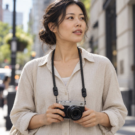 Lanový popruh na krk Peak Design Form Rope Camera Neck Strap – černý – ilustrační foto (AI)