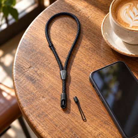 Poutko na zápěstí k telefonu Peak Design Mobile Cuff Strap – černé – ilustrační foto (AI)