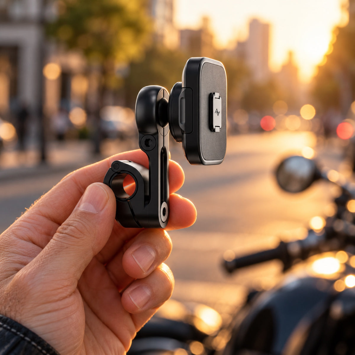 Držák na motocykl Peak Design Motorcycle Mount Mirror Mount – černý – ilustrační foto (AI)