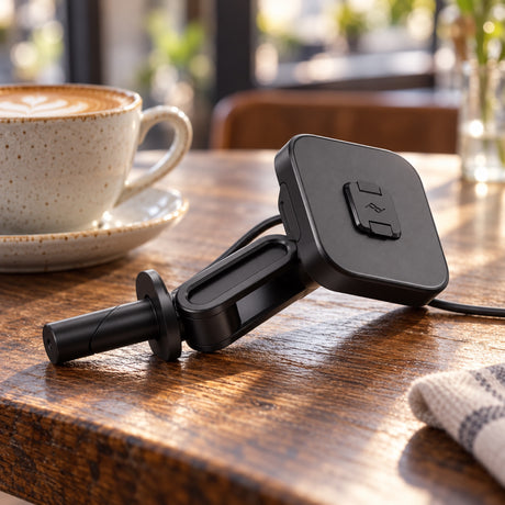 Nabíjecí držák na motocykl Peak Design Motorcycle Mount Stem Mount Charging – černý – ilustrační foto (AI)