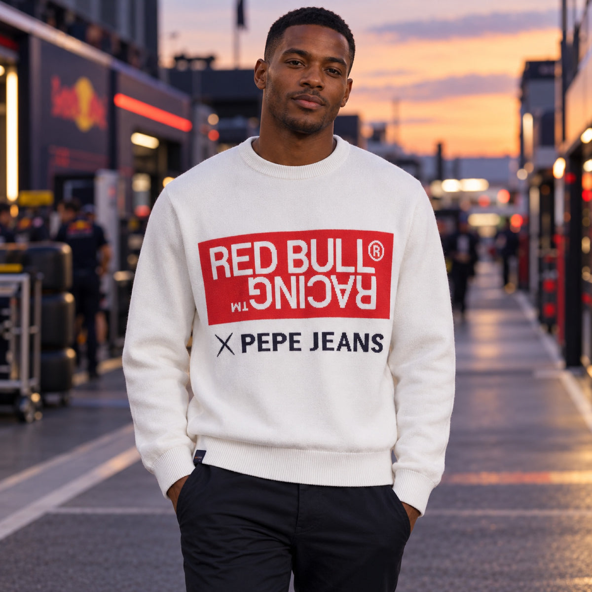 Svetr Pepe Jeans – Red Bull Racing s nápisem – bílý – ilustrační foto (AI)
