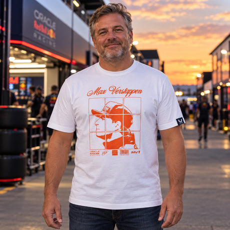 Tričko Oracle Red Bull Racing Max Verstappen MV1 – bílé – ilustrační foto (AI)