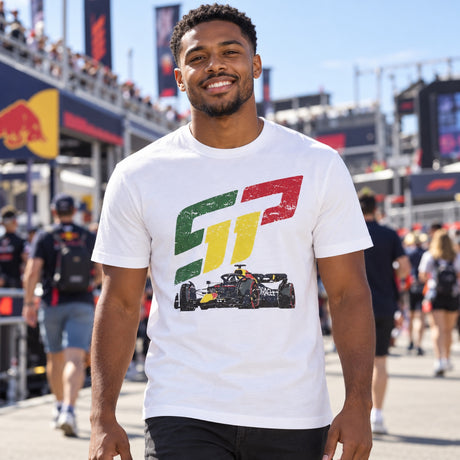 Tričko pro fanoušky Sergio Perez Red Bull Racing F1 – bílé – ilustrační foto (AI)