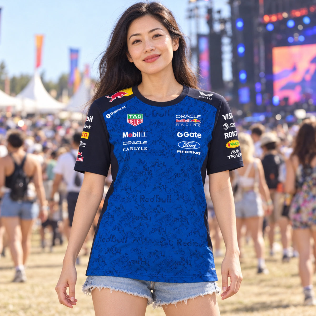 Týmové tričko Oracle Red Bull Racing s logy sponzorů – ilustrační foto (AI)