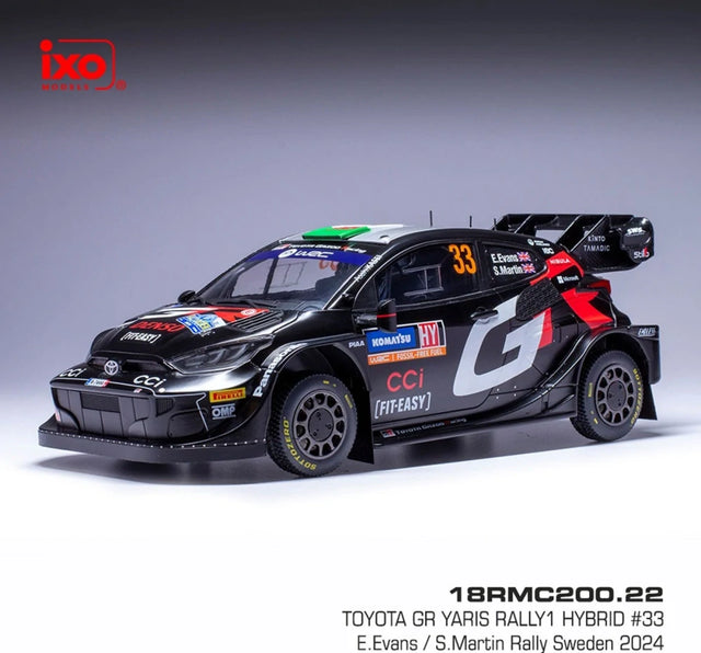 Model IXO Toyota GR Yaris Rally1 Hybrid #33 v měřítku 1:18 – Rally Sweden 2024, Evans/Martin