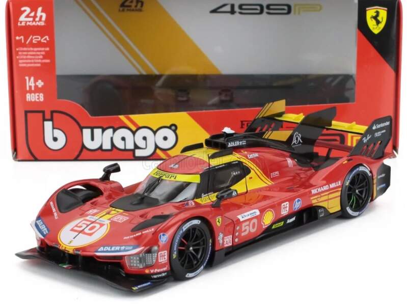 Model Bburago Ferrari 499P #50, vítěz Le Mans 2024