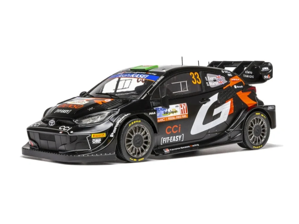 Model Ixo Toyota GR Yaris Rally1 Hybrid #33 Evans v měřítku 1:18 – Rally Japan 2024