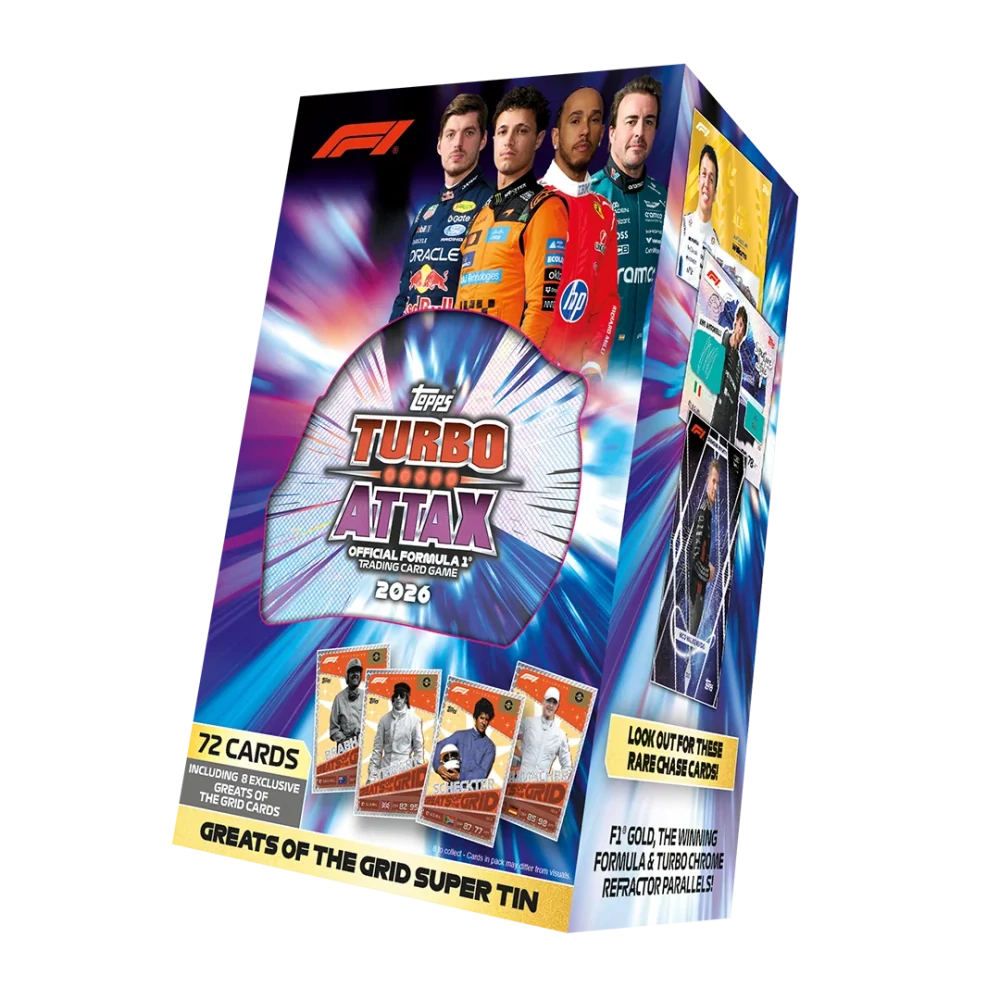 Topps Turbo Attax Formula 1 2026 – plechovka Super Tin Greats of the Grid