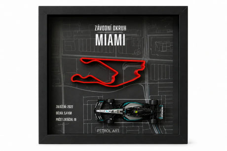 3D rám PETROL ART Miami s modelem Mercedes Kimi Antonelli v měřítku 1:43 – Miami GP 2025