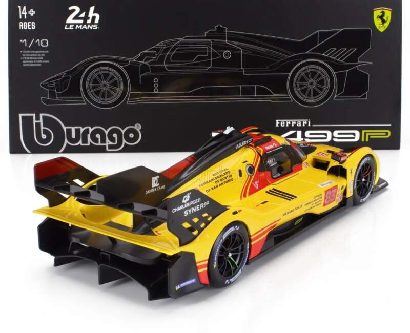 Model Bburago Ferrari 499P č. 83 Le Mans 2024 v měřítku 1:18, AF Corse – edice Deluxe